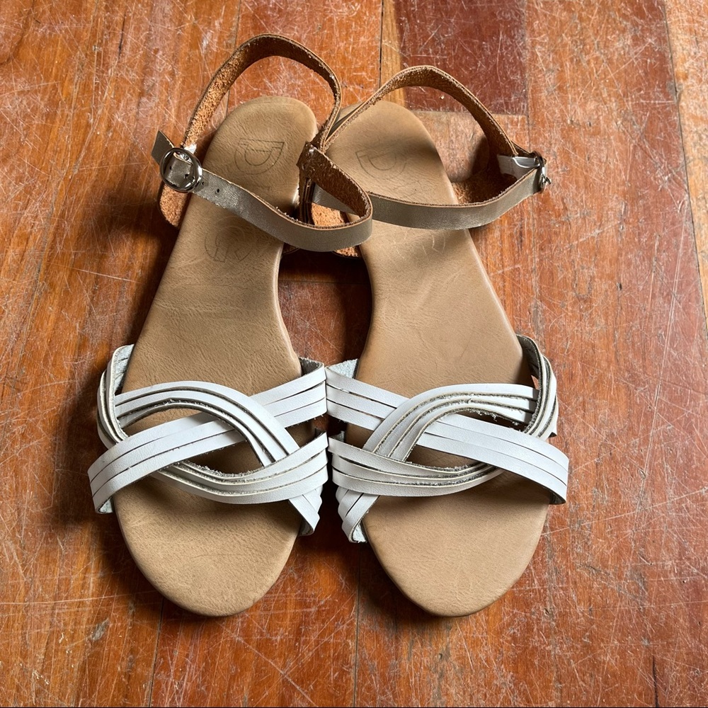 DLG White Silver Brown Braided Strap Sandals Size 8